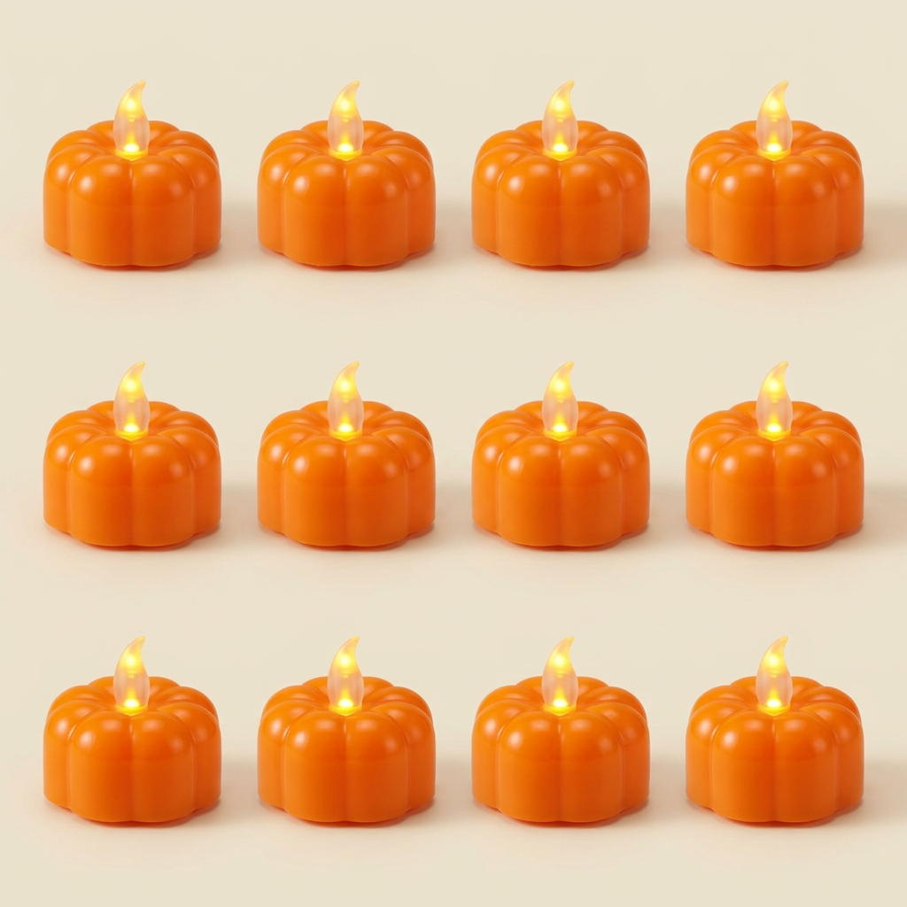 Corrected 12-pack pumpkin LED tea lights image