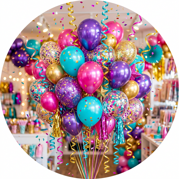 Purple and gold party balloons